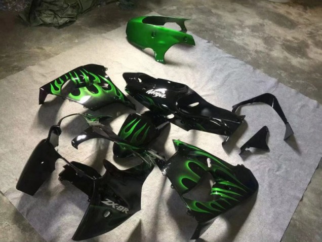2000-2001 Glossy Black Green Flame ZX9R Motorcycle Fairings 2000-2001 Glossy Black Green Flame ZX9R Motorcycle Fairings