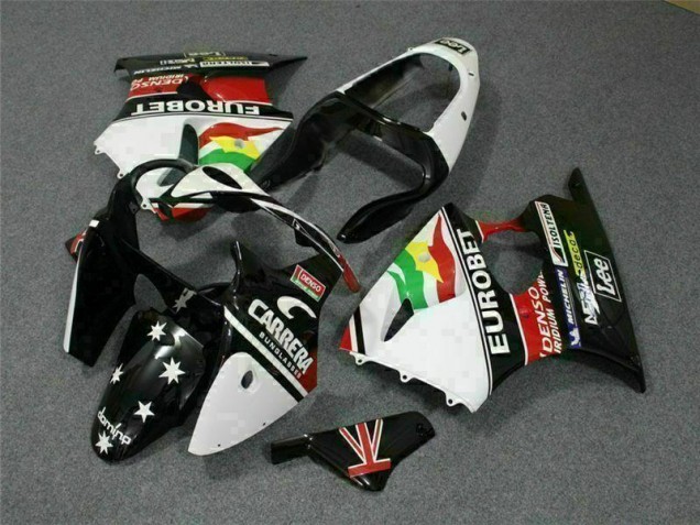 2000-2002 Black White Eurobet ZX6R Motorcycle Fairings 2000-2002 Black White Eurobet ZX6R Motorcycle Fairings