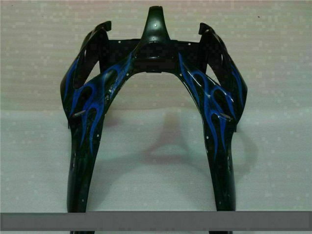 2000-2002 Black with Blue Flame ZX6R Motorcycle Fairings 2000-2002 Black with Blue Flame ZX6R Motorcycle Fairings