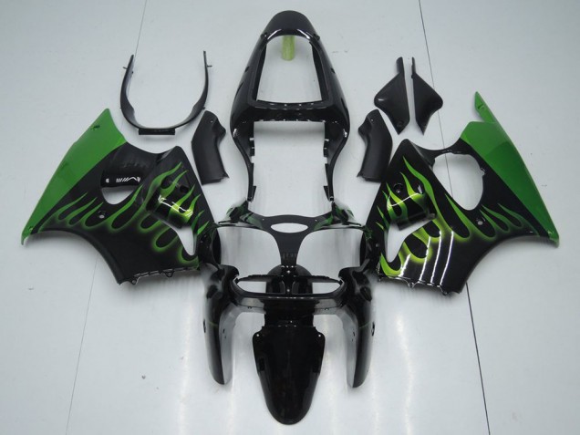 2000-2002 Black with Green Flame ZX6R Motorcycle Fairings 2000-2002 Black with Green Flame ZX6R Motorcycle Fairings