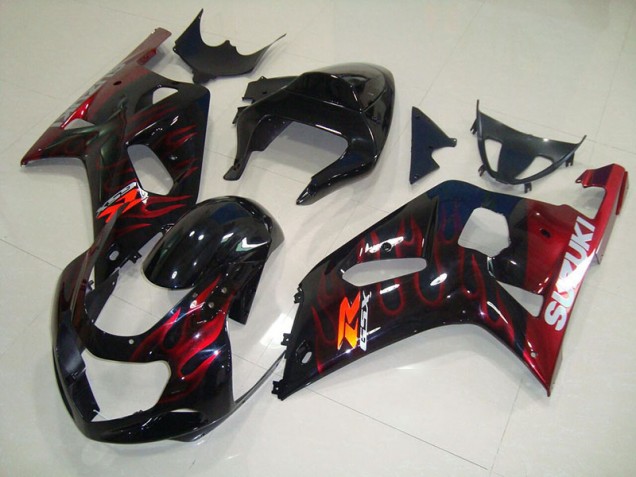 2001-2003 Black Red Flame GSXR 750 Motorcycle Fairings 2001-2003 Black Red Flame GSXR 750 Motorcycle Fairings
