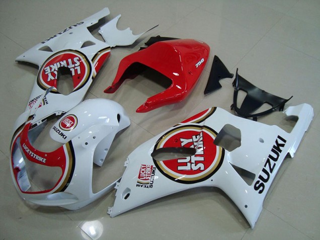2001-2003 Red White Lucky Strike GSXR 750 Motorcycle Fairings 2001-2003 Red White Lucky Strike GSXR 750 Motorcycle Fairings
