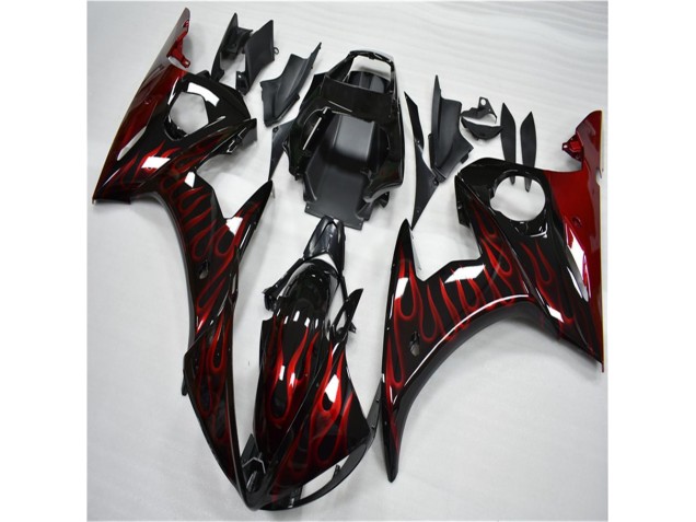 2003-2005 Black Red Flame YZF R6 Motorcycle Fairings 2003-2005 Black Red Flame YZF R6 Motorcycle Fairings