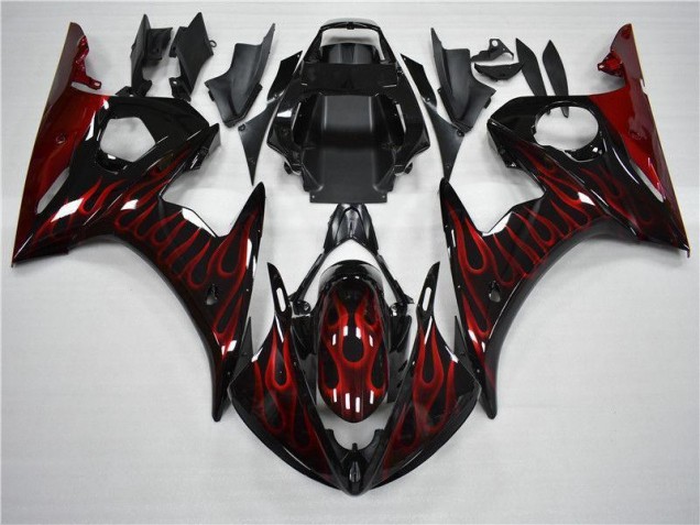2003-2005 Black Red Flame YZF R6 Motorcycle Fairings 2003-2005 Black Red Flame YZF R6 Motorcycle Fairings