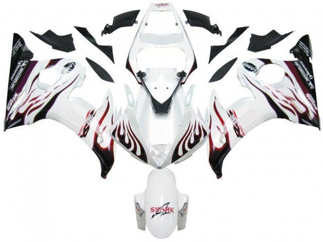 2003-2005 White Black Red Flame YZF R6 Motorcycle Fairings 2003-2005 White Black Red Flame YZF R6 Motorcycle Fairings