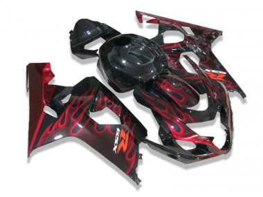2004-2005 Black Red Flames GSXR 600/750 Motorcycle Fairings