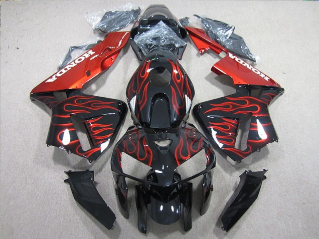 2005-2006 Black Red Flame CBR600RR Motorcycle Fairings