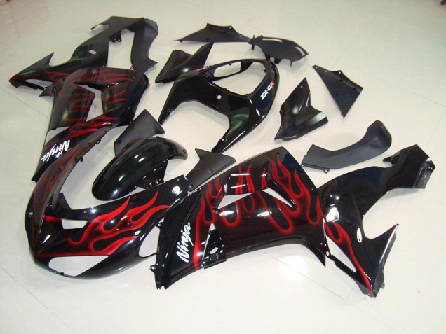 2006-2007 Black Red Flame ZX10R Motorcycle Fairings 2006-2007 Black Red Flame ZX10R Motorcycle Fairings