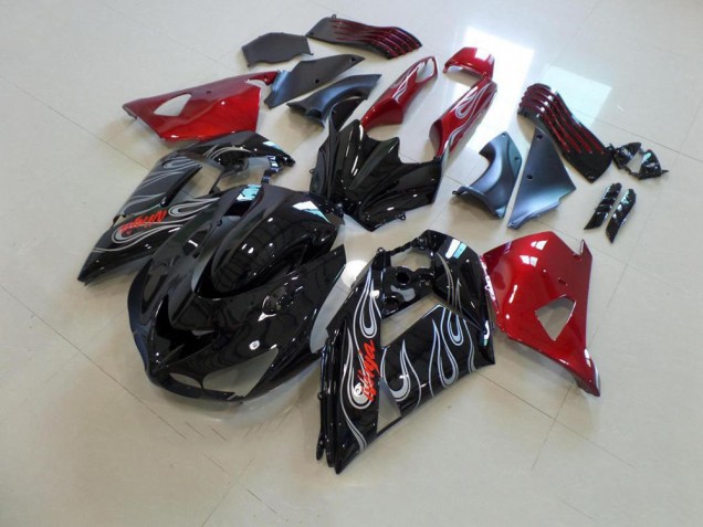 2006-2011 Black Nd Red Silver Flame ZX14R ZZR1400 Motorcycle Fairings 2006-2011 Black Nd Red Silver Flame ZX14R ZZR1400 Motorcycle Fairings