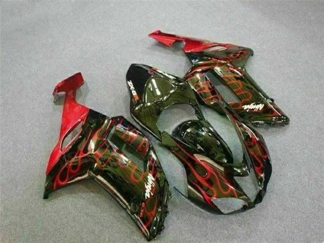 2007-2008 Black Red Flame ZX6R Motorcycle Fairings 2007-2008 Black Red Flame ZX6R Motorcycle Fairings