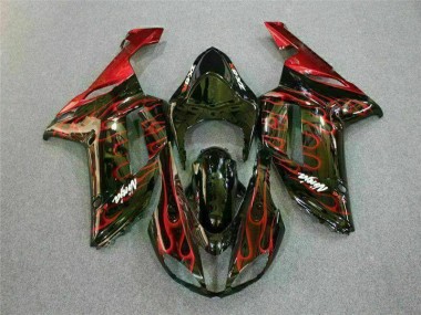 2007-2008 Black Red Flame ZX6R Motorcycle Fairings