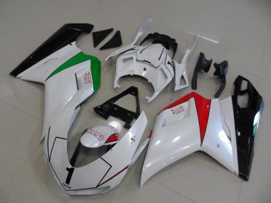 2007-2014 Pearl White with Italy Flag Ducati 848 1098 1198 Motorcycle Fairings