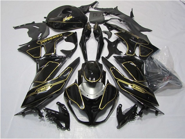 2009-2012 Black Gold ZX6R Motorcycle Fairings 2009-2012 Black Gold ZX6R Motorcycle Fairings